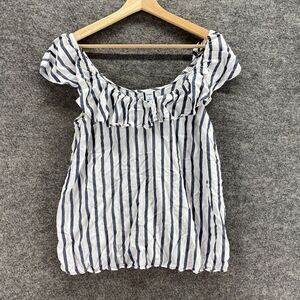 Old Navy Blouse Women M Medium White Striped Sleeveless Round Neck Rayon Casual